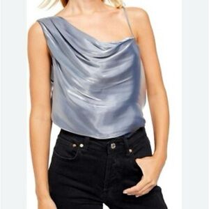 Free People Shimmering Silver One-Shoulder Blouse